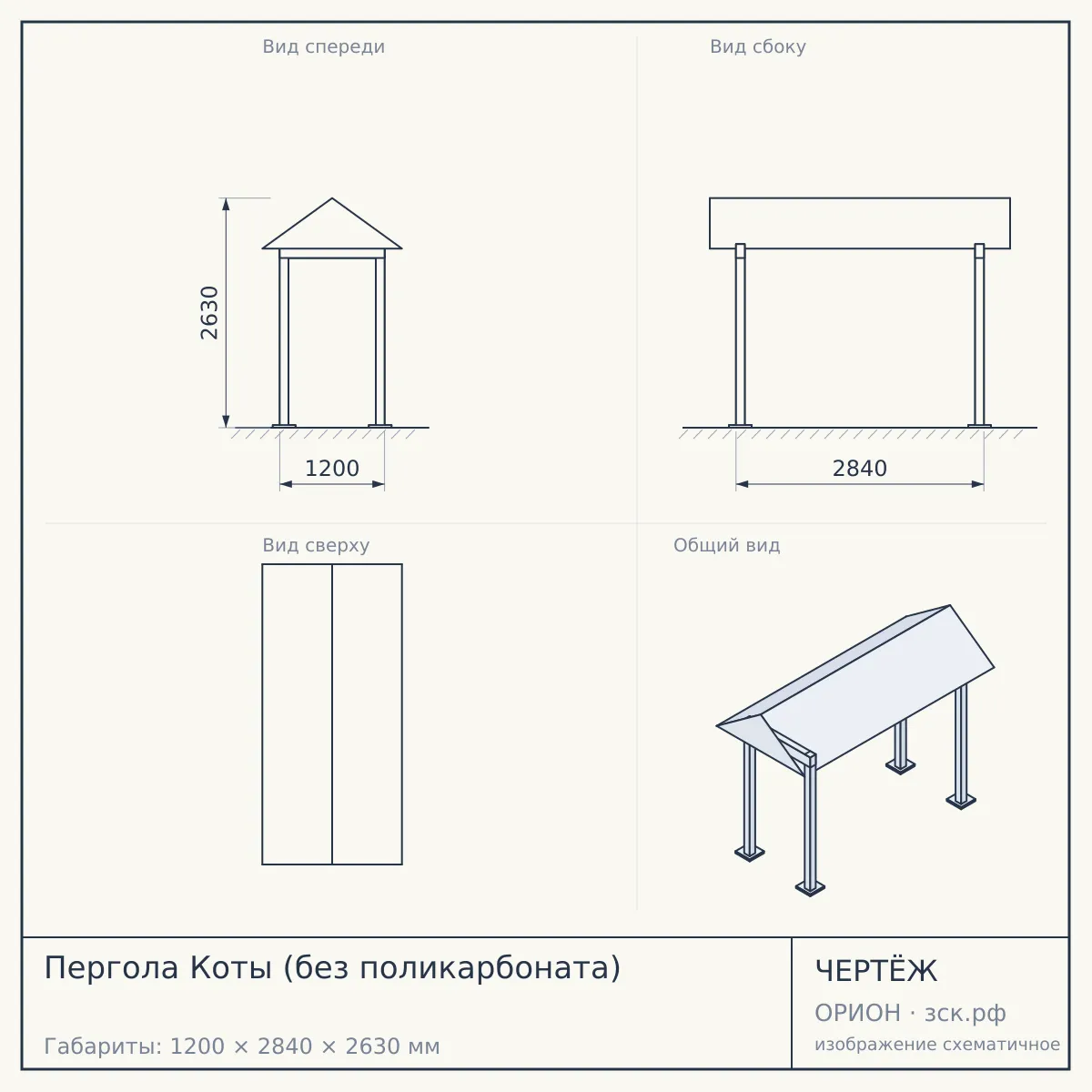 Пергола Коты (без поликарбоната) — чертёж